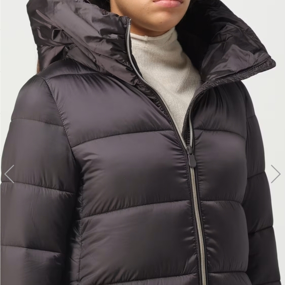 SAVE THE DUCK Dark Brawn Long Puffer Jacket, Size L - Picture 9 of 16